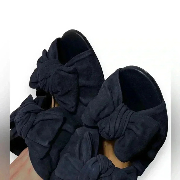 Tory Burch Eleanor 105mm Suede Bow Knot Heeled Sandals in Navy Blue Size 8.5 - Picture 5 of 9